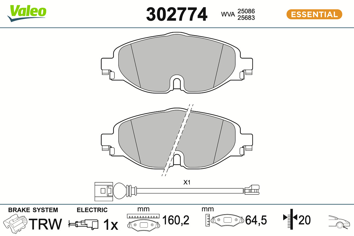 Комплект тормозных колодок, дисковый тормоз - 302774 VALEO